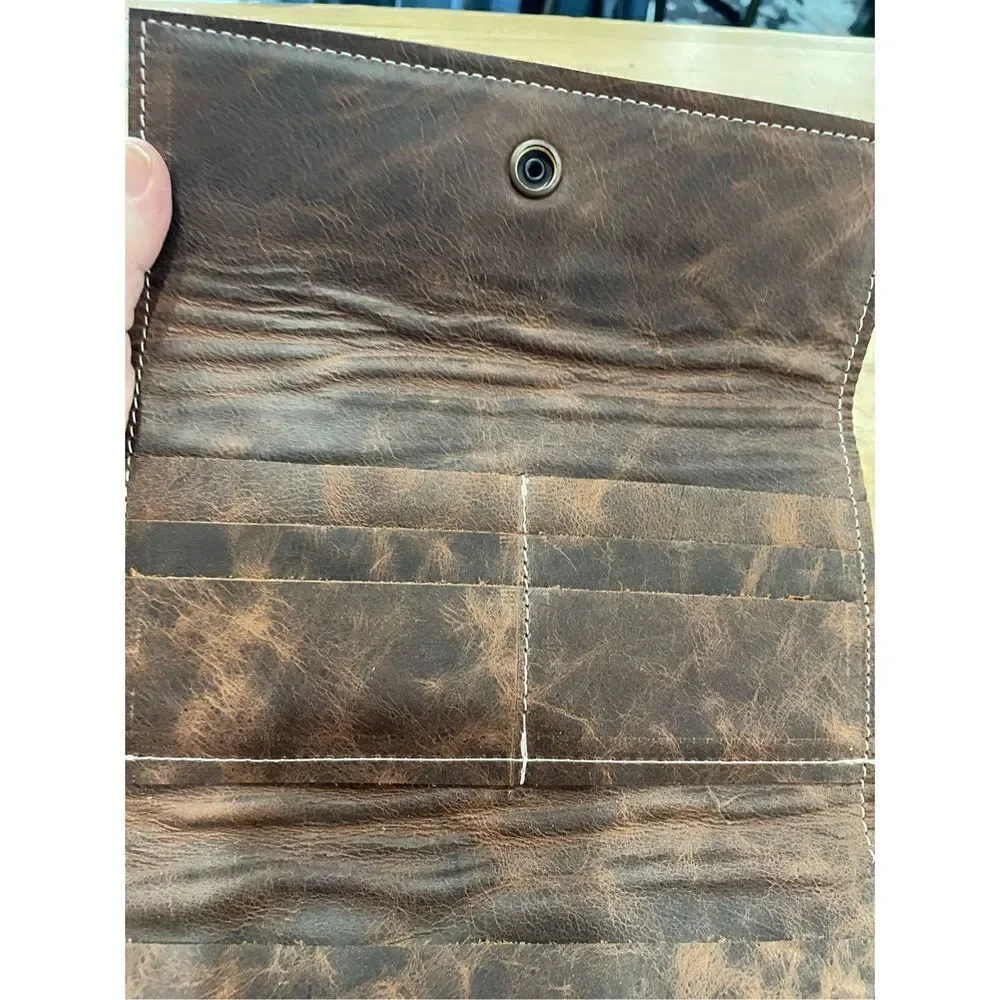 New Leather Pony Hair Clutch Wallet with Aztec EmDerail Rodeo Western